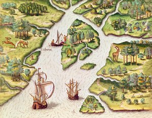 Les Français érigent une colonne avec les armoiries royales, de 